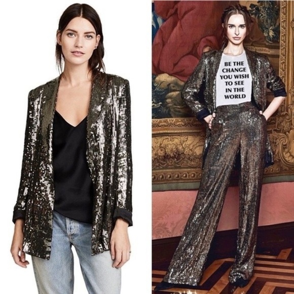 Alice and Olivia Sequin Blazer Jacket S Gold Metallic - Picture 1 of 16